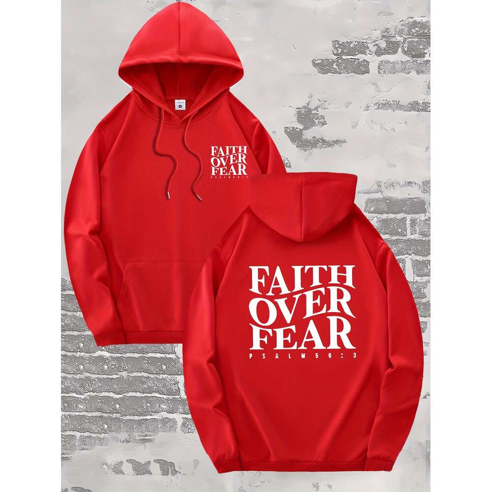 Hoodies For Men Women FAITH OVER FEAR Wavy Letters Print Tops For Leisure Sports Activities Graphic Hoodie Sweatshirt Pullover Casual Long Sleeve
