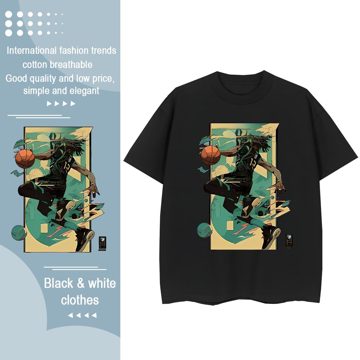 Custom T-Shirts for Women Breathable Short Sleeve 230g 100% Cotton Woman Tshirt Cartoon Print basketball Casual Sport 5A Top Shirts