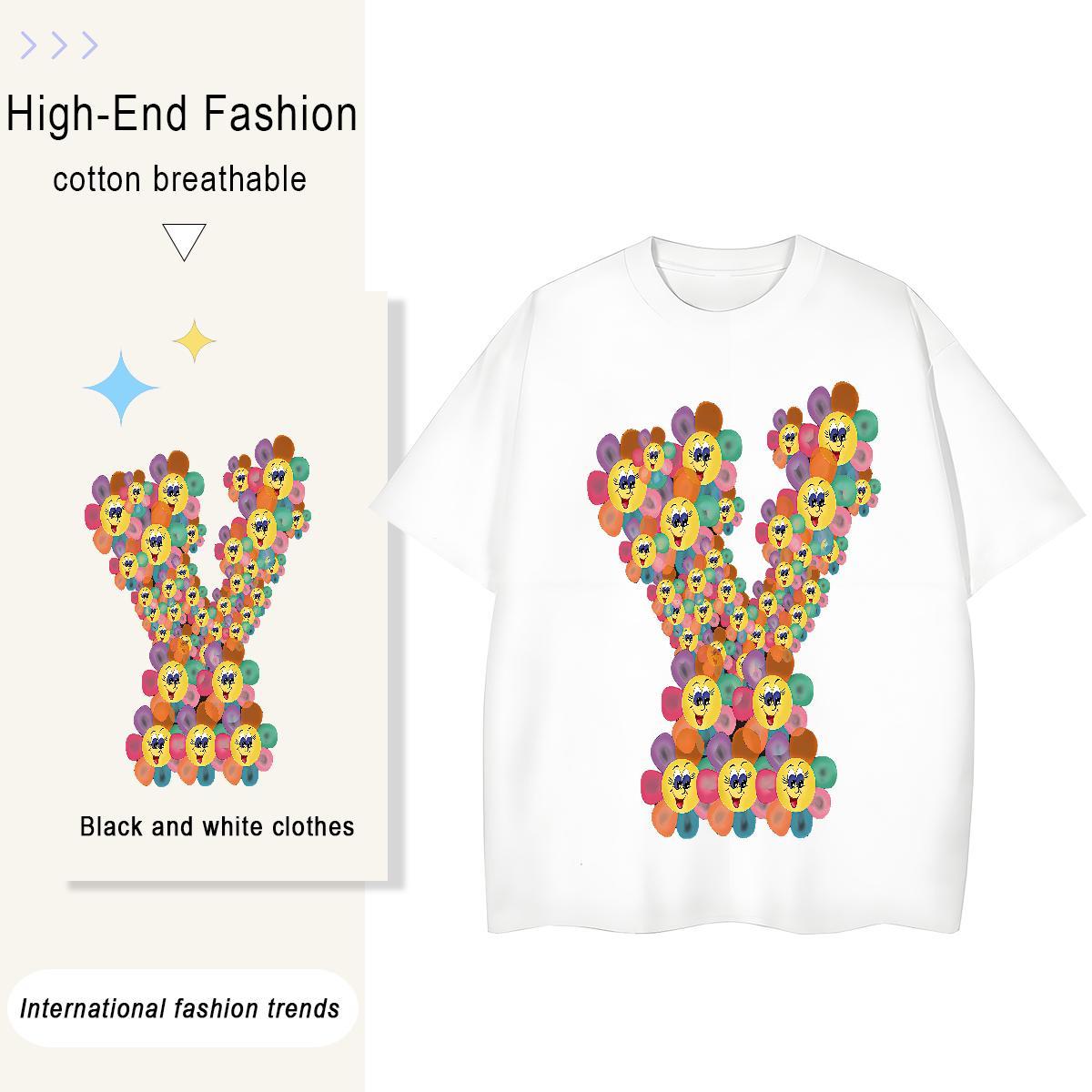 Unisex Women Tshirts 230g 100% Cotton painting Casual T-Shirts for Women Round Neck Short Sleeve Anime Print Top Tees