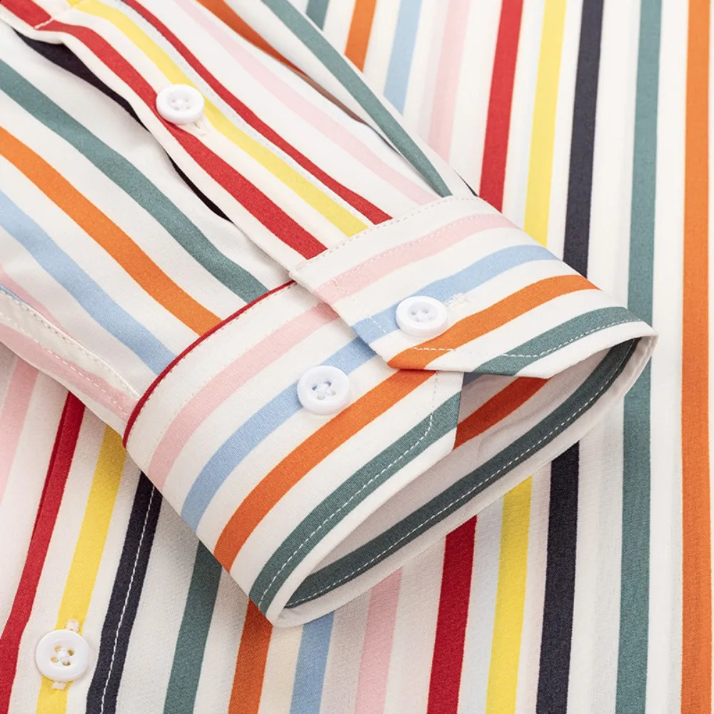 Mens Casual Dress Shirt Long Sleeve Regular Fit Business Striped Button Up Shirt Spring and Autumn Trendy Clothes 240822