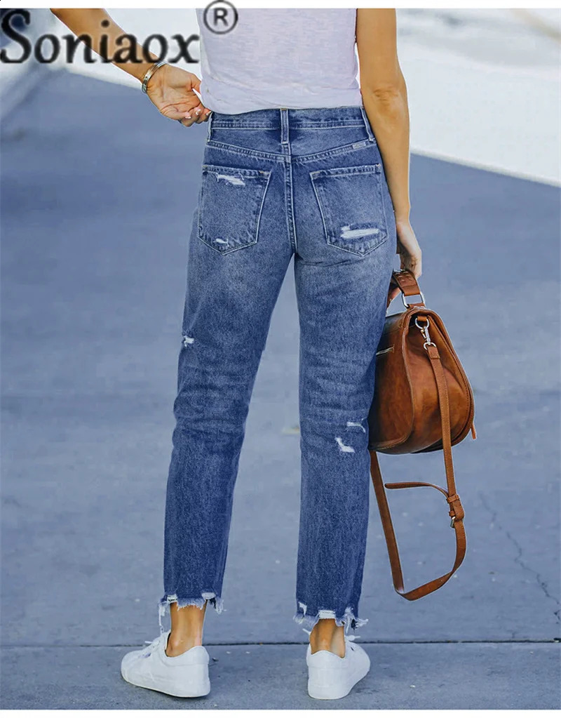 Fashion Broken Holes Tassel Pencil Jeans Womens Stretch Slim Fit Trousers Female Sweet Style Street Casual Denim Pants 240821