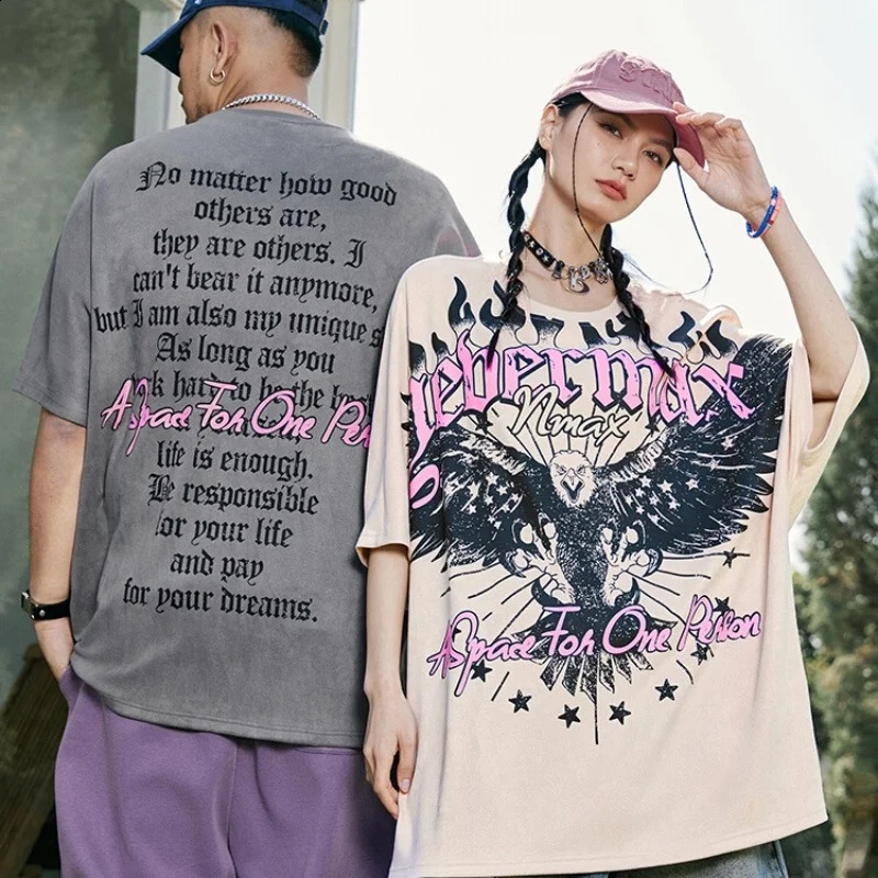 Summer Fashion Trend Couple Y2K American Hip Hop Street Style Oversized Round Neck Short Sleeve Tshirt 240822