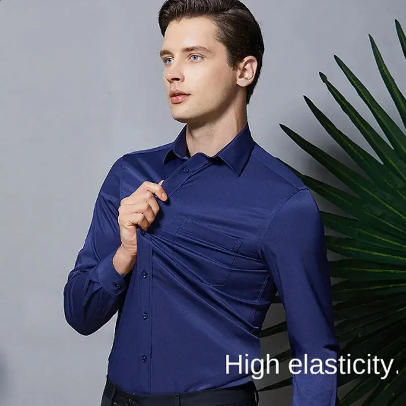 Spring and autumn long-sleeved mens slim-fit work clothes business shirt solid color free ironing young and middle-aged 240822