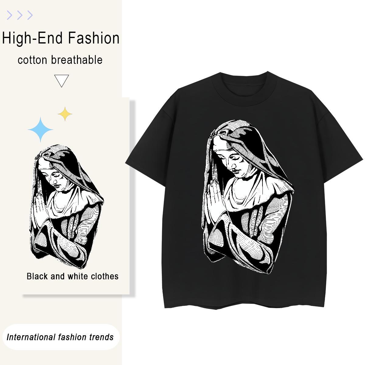Loose Unisex Tshirts 230g Pure Cotton pray High Street Hip Hop T Shirts Women Breathable Short Sleeve Custom Printed Tops