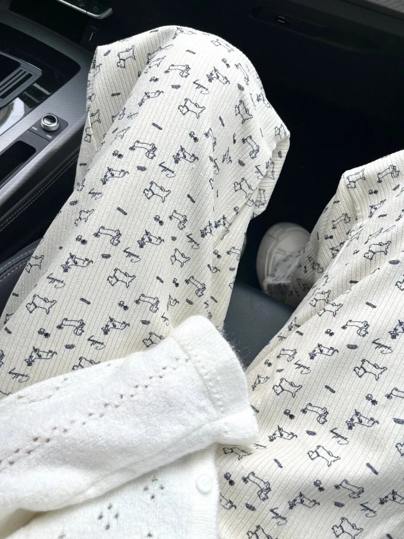 Loose Straight Casual Japanese Pant Korean Wide Leg Sweet Cartoon Women Kawaii Dog Print Pants High Waist Trousers Y2k 240821