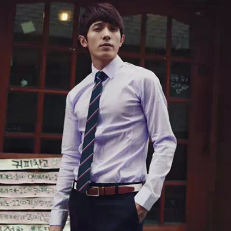 Long Sleeve Button Up Shirts Solid Slim Fit Casual Business Formal Dress Shirt Suit for Wedding 240822