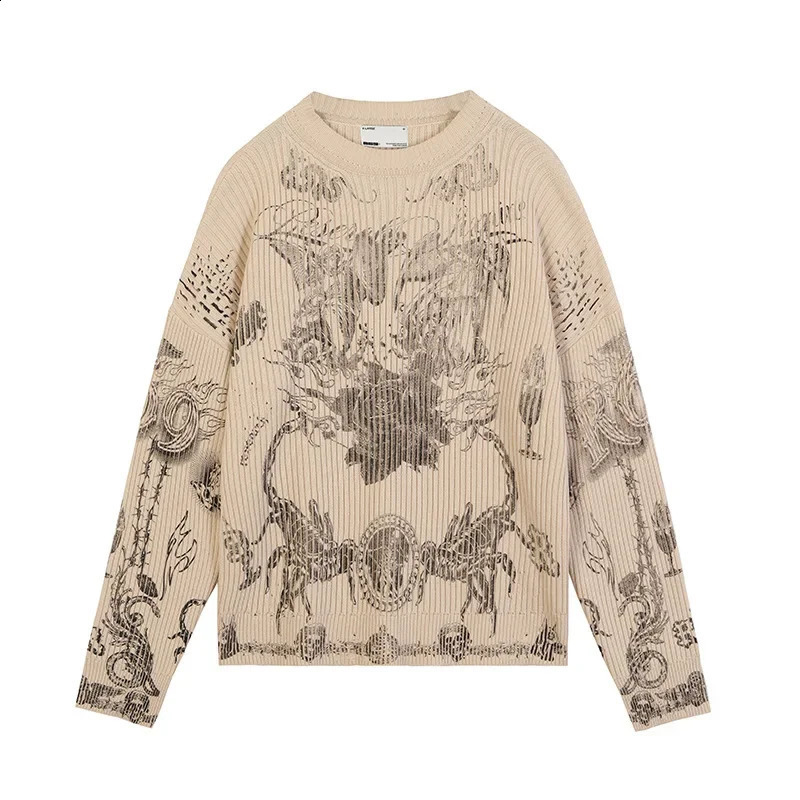 R69 Scorpion Graphic Knitted Sweater Mens Extra Large Autumn Korean Fashion Pullover Harajuku 240821