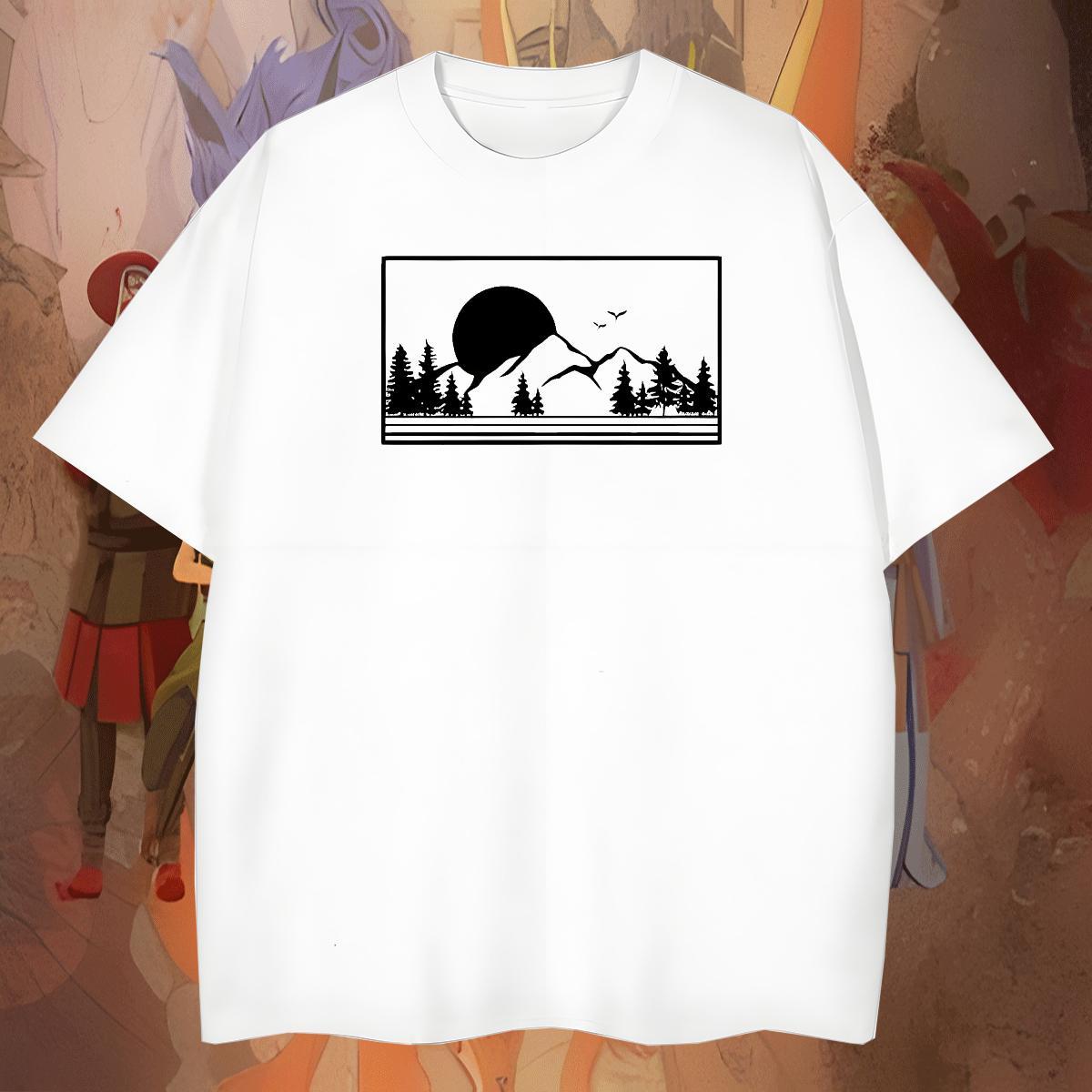 Comfortable Men Tops Tees Hip Hop Street 100% Cotton 230g White Plus Size Breathable Crew Neck mountains T Shirt For Man DIY Clothes