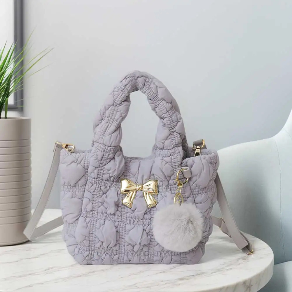Puffer Shoulder for Women Adjustable Strap Hobo Nylon with Fluffy Ball Handbag Top Handle Purse Travel Shopping Bag 240822 960f