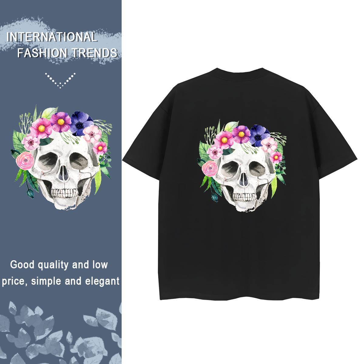 Fashion Casual T-Shirts 230g Cotton Breathable Crew Neck Daily Outfit flower Lady T shirt Comfortable White Plus Size Clothes Shirt