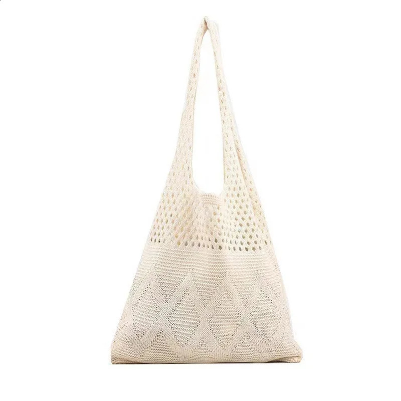 Casual Hollow Out Knitted Women Shoulder Bags Woolen Weave Large Capacity Tote Bag Summer Beach Big Shopper Purses 2024 240821