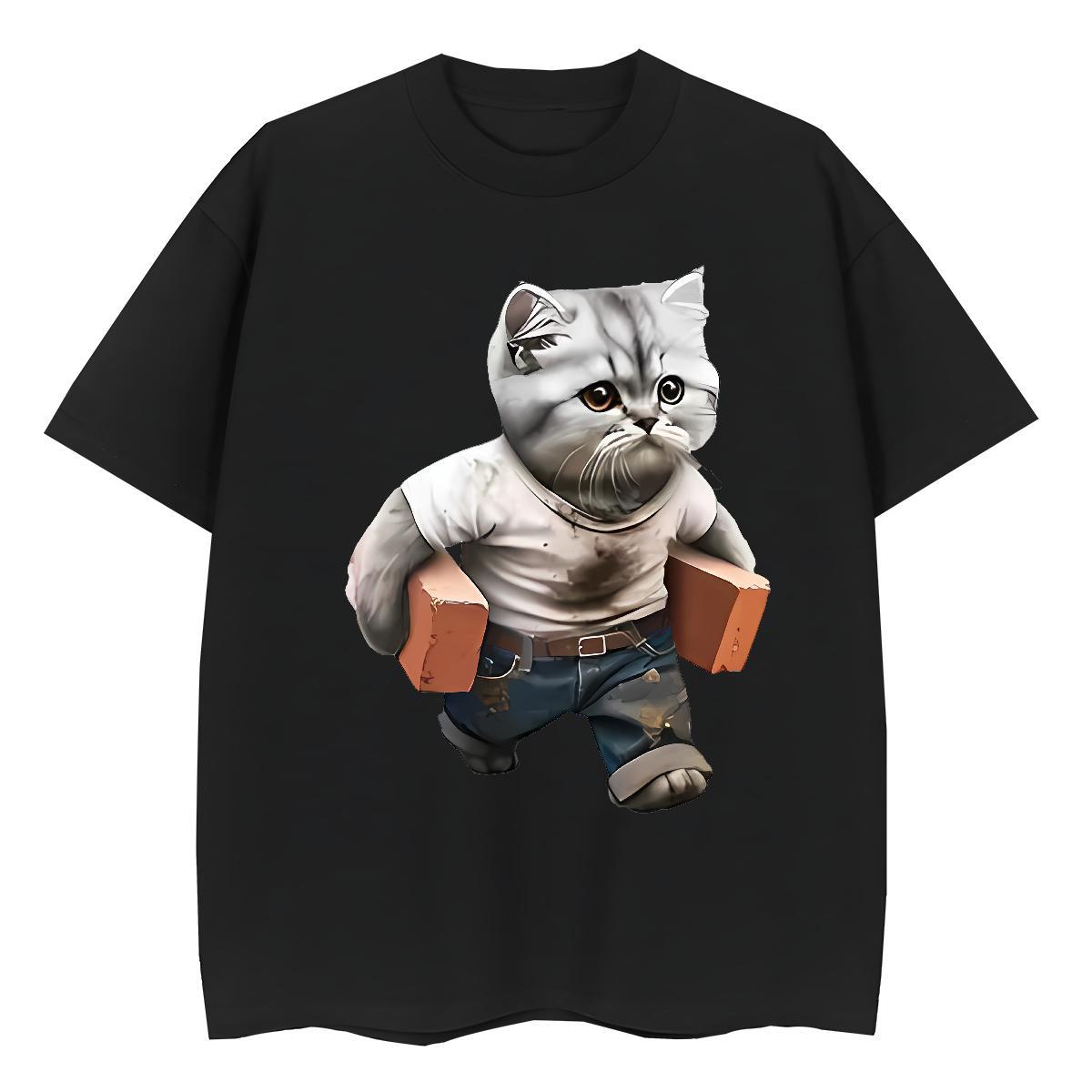 Popular T Shirts Men cat O-Neck Short Sleeve Street Wear Custom Print Oversized 230g Pure Cotton Men Tees Fashion Design Tees Shirts