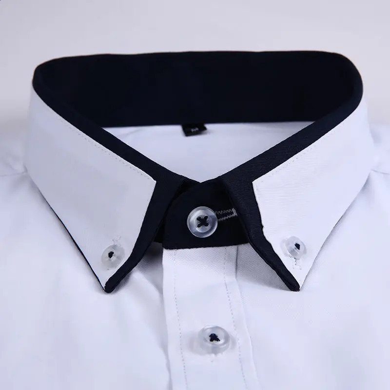 Matching Shirt Collar Business Professional Non-Ironing Mens Long-Sleeved Wedding Shirt Man Slim Fit Thin Oversized Shirt M-5XL 240822