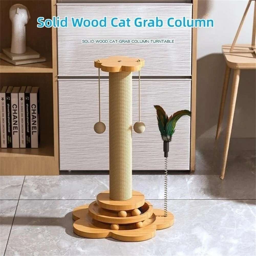 Hot Sell Pet Toy Solid Wood Turntable Funny Stick Balls Durable Sisal Scratching Board Supplies Cat Grab Column Free Shipping
