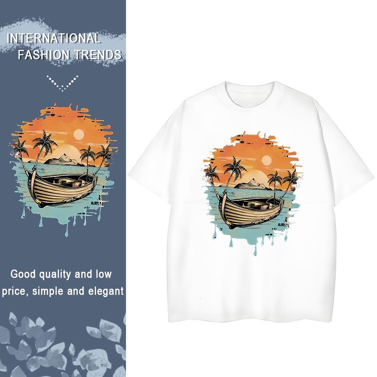 Designer T-Shirts Round Neck Short Sleeve 230g Cotton Womens Tshirts Cartoon Floral Printing boat Spring Summer Brand Wear