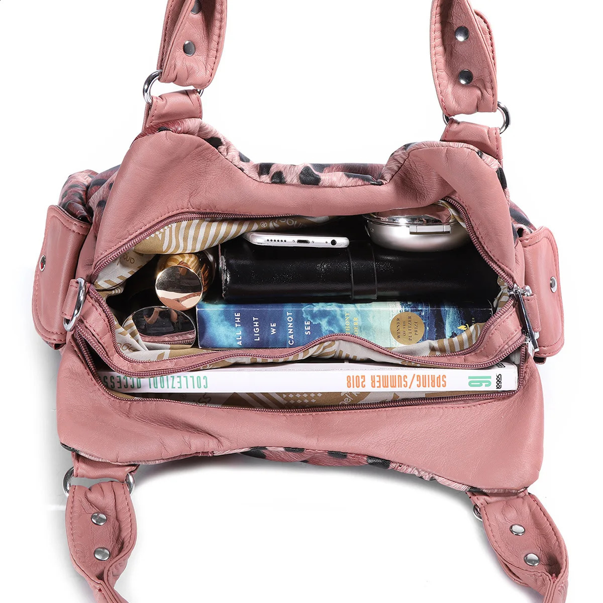 Women Soft PU Leather Handbags Large Capacity Shoulder Bags Multi-pocket Shopping Crossbody Bag Fashion Leopard Tote Bags 240821