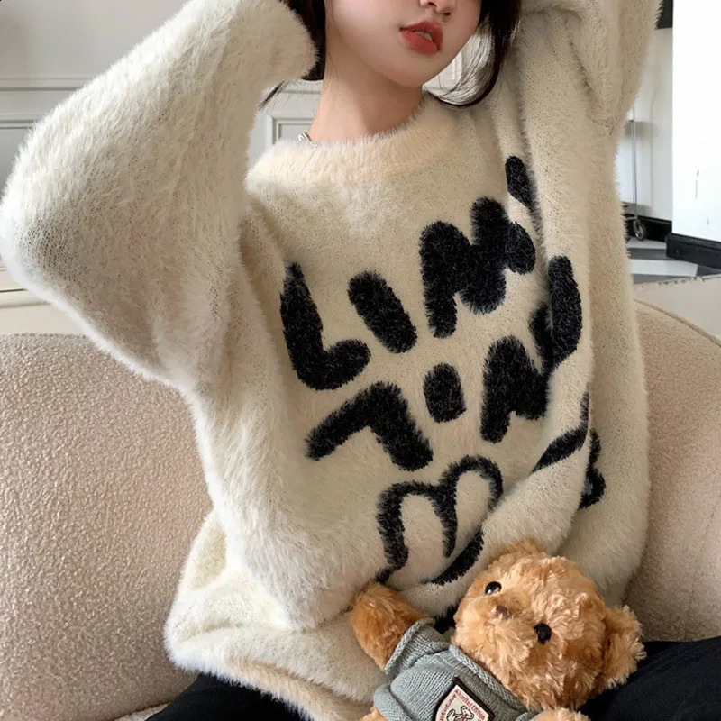 Youth Fashion Printing Letter Knitting Sweaters Women High-quality Long Sleeve Korean Autumn Winter All-match Top 240821