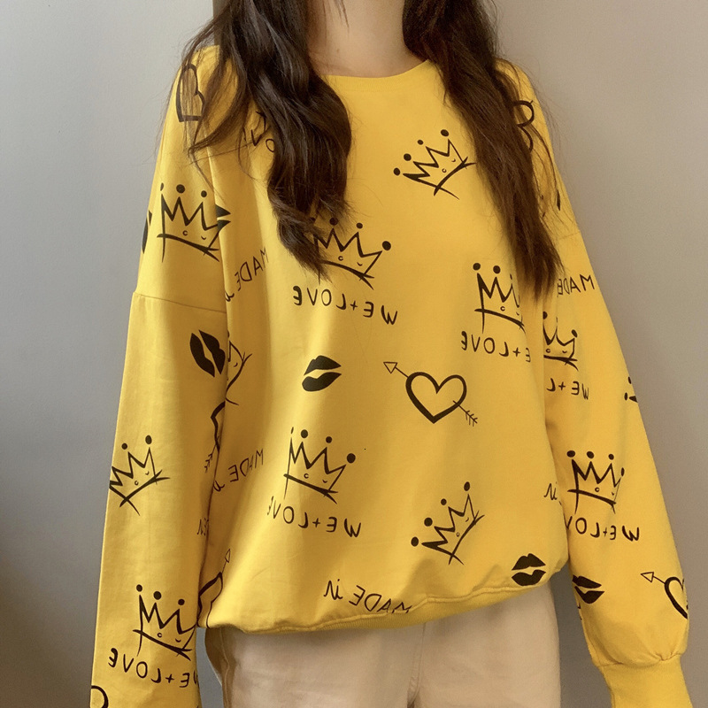 Front and back graffiti printed long sleeved hoodie for women, autumn new Korean version casual loose thin student top trend dongdumaoyi
