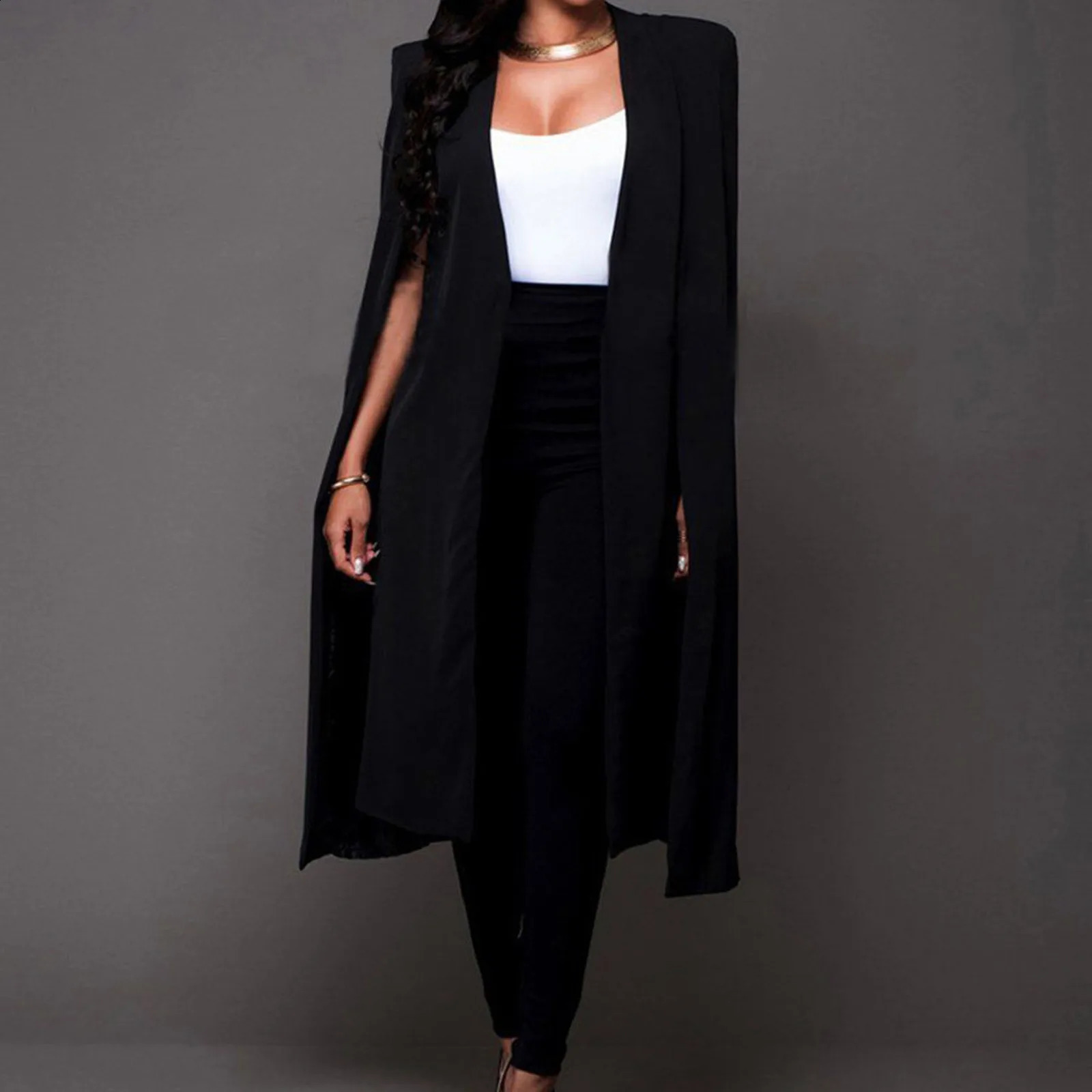 Shawl collar split sleeves cape jacket cardigan autumn spring womens solid office suit long trench 240822