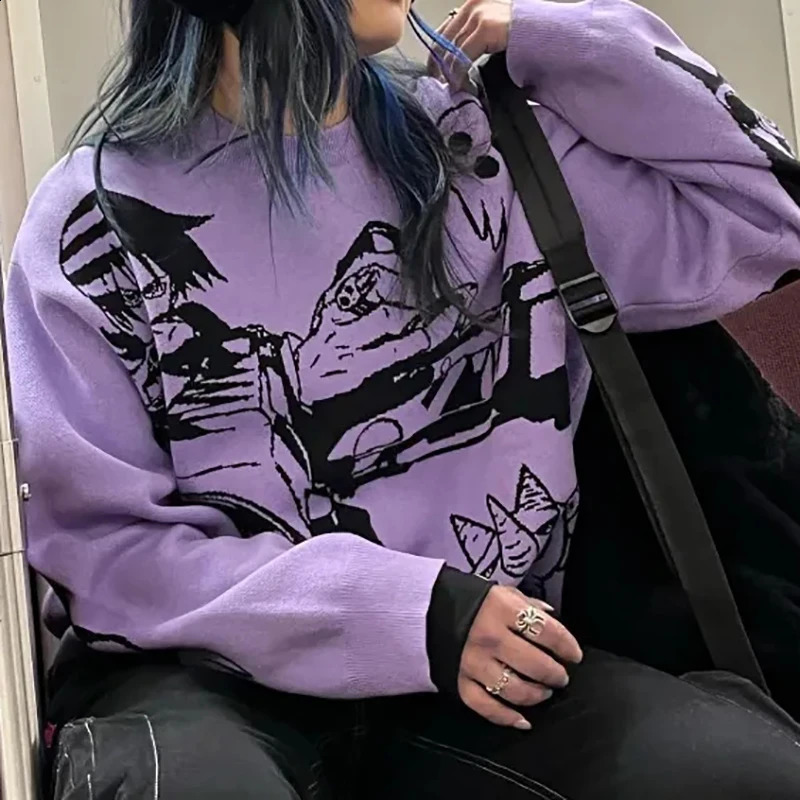 Y2K Sweater Cute Pullover Womens AutumnWinter Knitwear Harajuku Anime Pattern Large Street Style Couple Top 240821