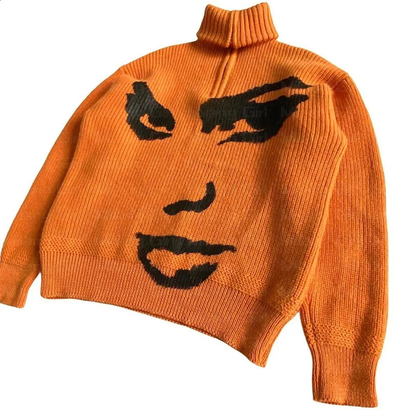 Mens Winter Fashion Aesthetics knit Sweater Vintage Turtleneck Lapel Harajuku Oversized Long Sleeve Unisex Pullovers Chic Tops 240821