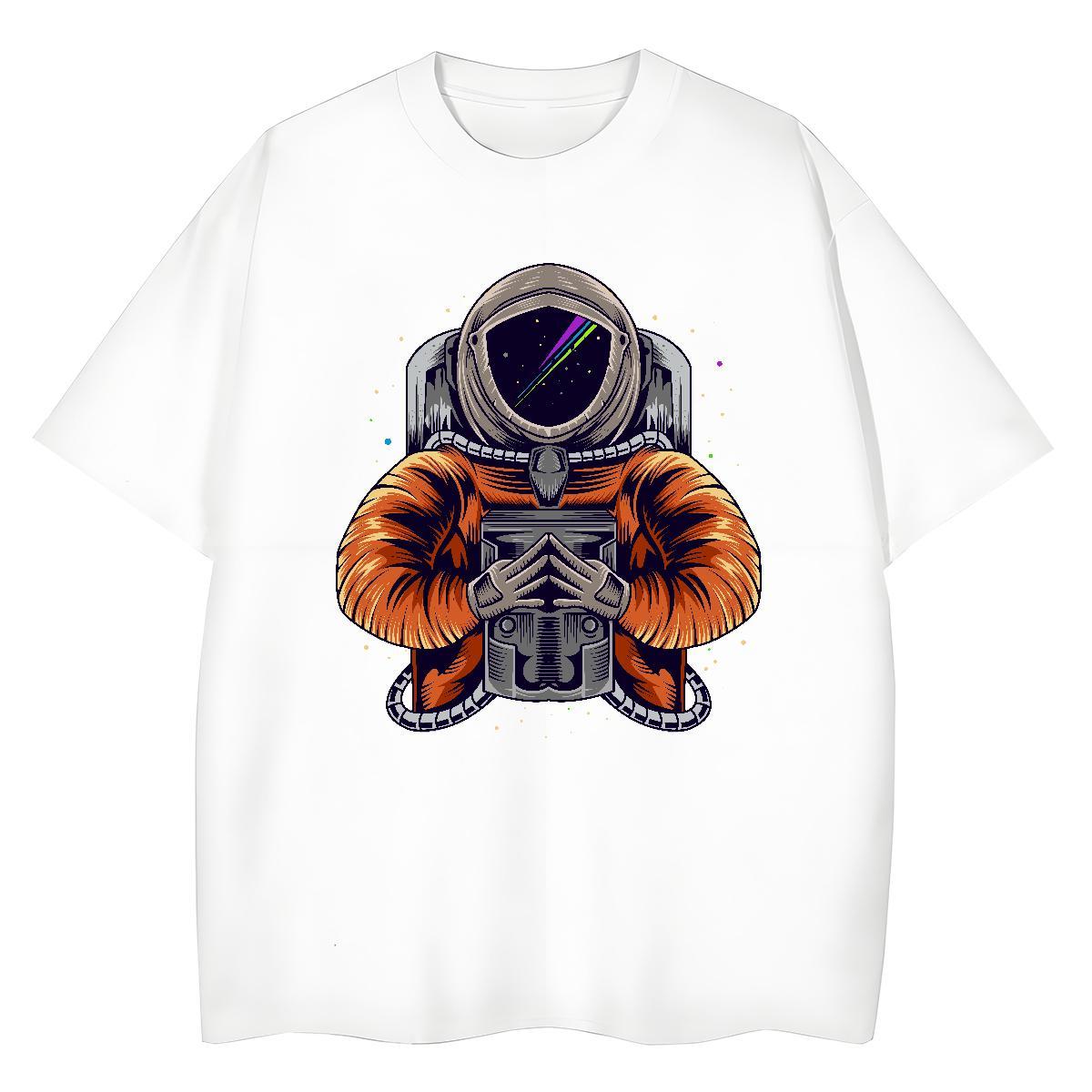 Loose Women Tshirts 100% Cotton 230g cosmonaut Home Outdoor Woman T Shirts Breathable Short Sleeve Anime Print Tops Tees