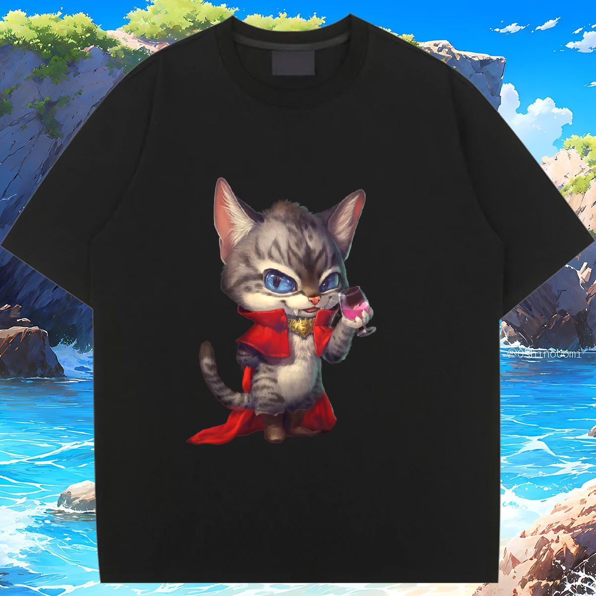 New Womens T Shirts Crew Neck 230g Cotton Women Tees Plus Size Cartoon cat Casual Beach Nice Tops