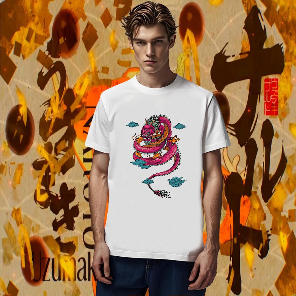 Cool Design Tshirts Spring Summer 230g Cotton DIY Anime Short Sleeve O-Neck dragon Mens T Shirts Fashion Design Clothings