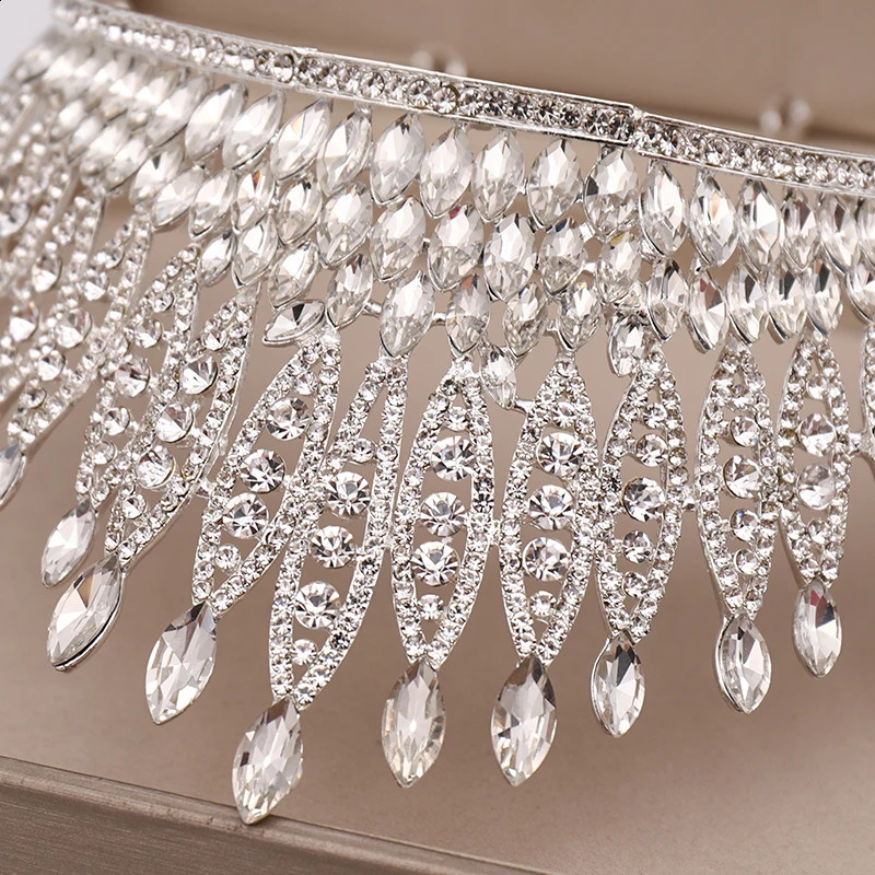 Trendy Silver Color Rhinestone Crystal Queen Big Crown Bridal Wedding Tiara Women Beauty Pageant Bridal Hair Accessories Jewelry 240814