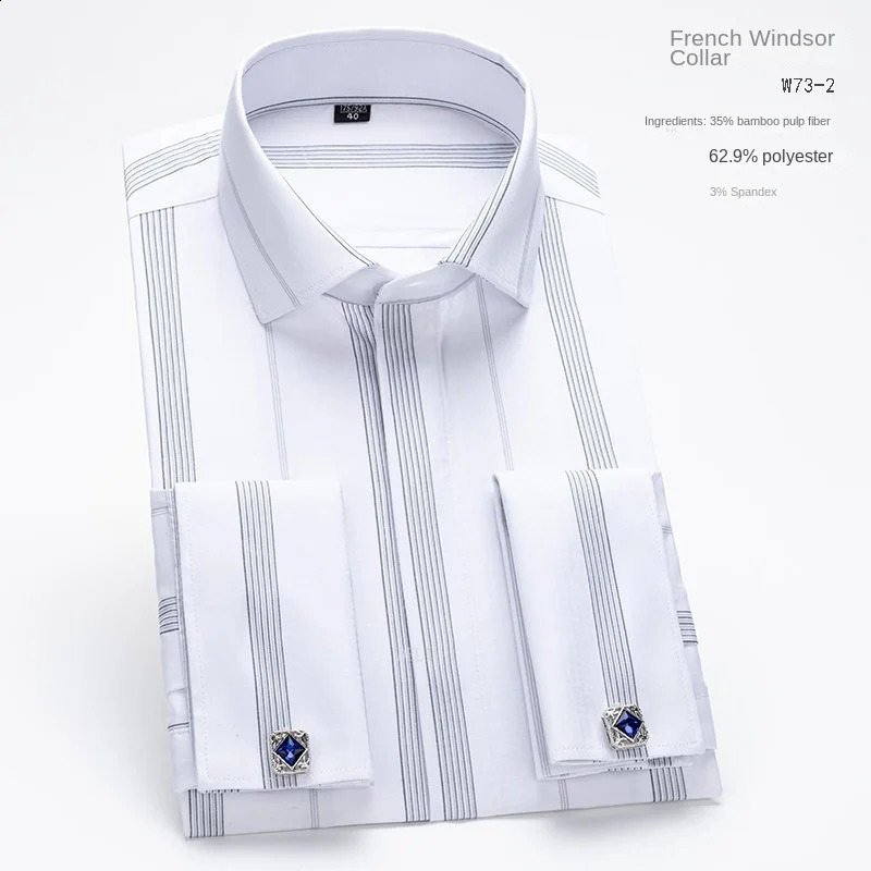 Mens Long-sleeved Shirt Mens High-grade Niche Chic Double Folded Sleeve Windsor Collar Retro Business Dress French Cuffli 240822