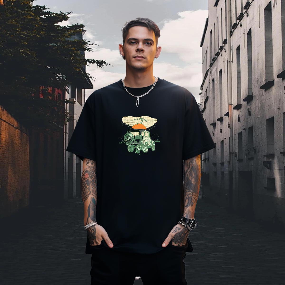 Popular Tshirt for Man Woman Outdoor 230g Cotton Anime Print Crew Neck Breathable car T-Shirts for Men New Designer Polos