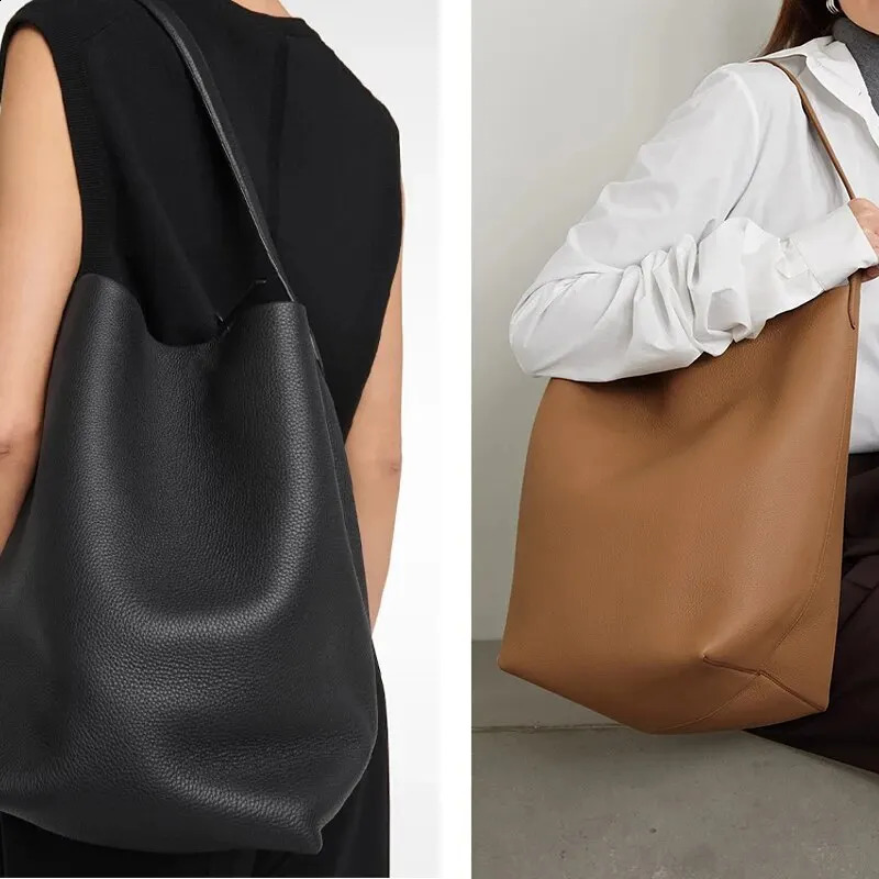 Womens simple handbag soft leather large capacity travel bag shoulder bag with canvas storage bag 240822