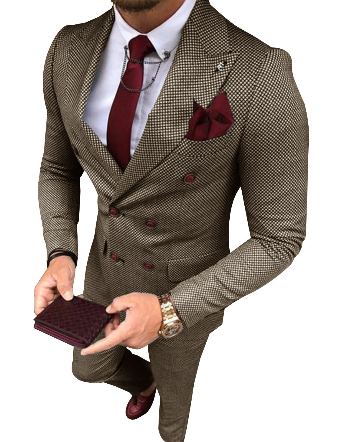 Mens Tweed Suit Plaid Double Breasted Jacket and Pants Groom Business Tuxedos men suits wedding prom 240821