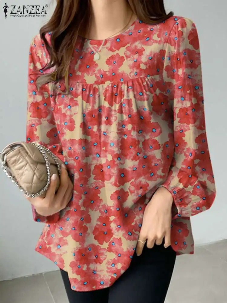 ZANZEA Autumn Flower Printed Shirt Womens Top Casual Oneck Long Sleeve Blusas Bohemain Fashion Work Holiday Chemical 240822