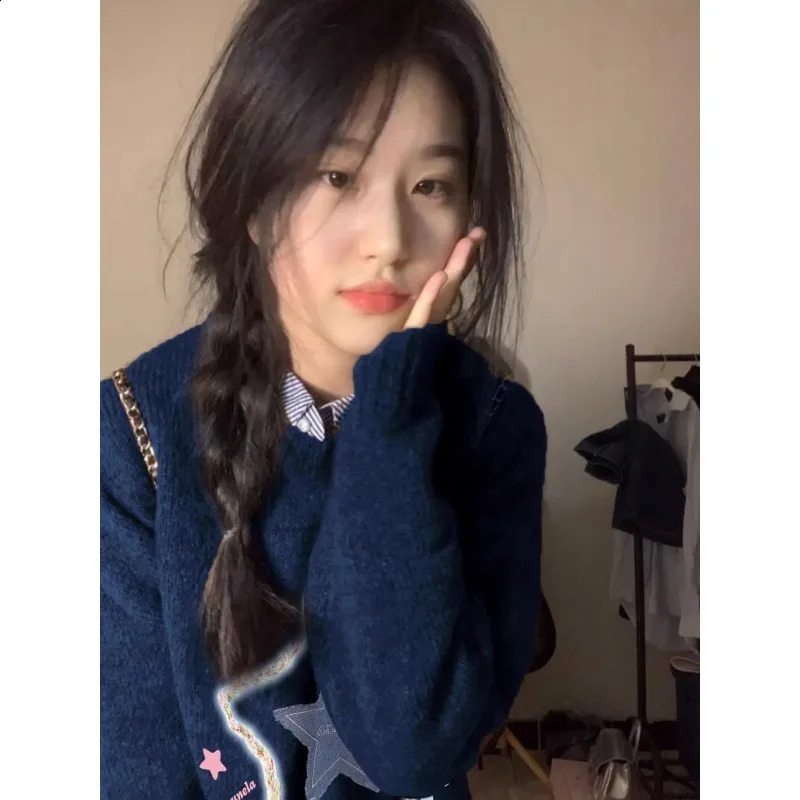 Deeptown Y2k Harajuku Knitted Sweater Womens Korean Fashion Winter ONeck Kawaii Jumper Retro Preparatory Extra Large Pulling Aesthetics 240821