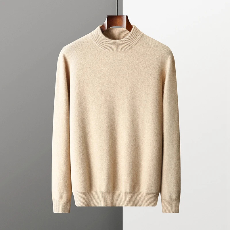 ZOCEPT Mens Winter Thick Sweater Warm Natural Cashmere Seamless Knitted Pullover Solid Top with Collar 240821