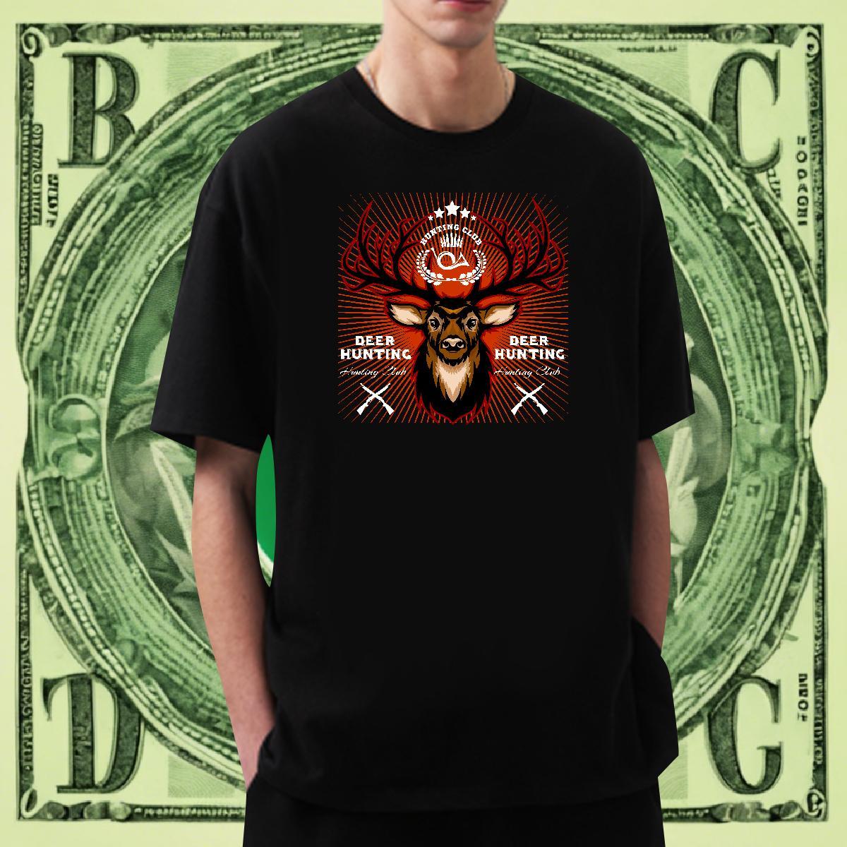 Brand Men Tees Anime Printing Street 100% Cotton 230g DIY Crew Neck Breathable deer T-Shirts for Men Fashion Design Wear