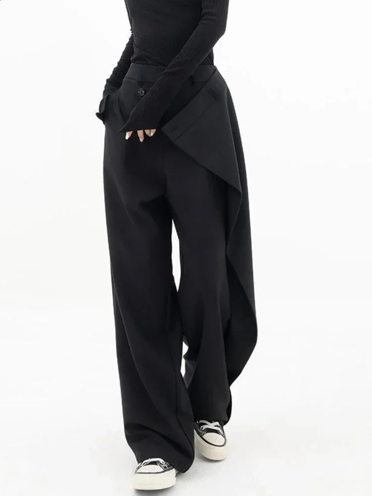 Deeptown Women Wide Suit Pants High Waist Black Japanese Style Baggy Trousers Gothic Irregular Straight Pants Casual Streetwear 240821