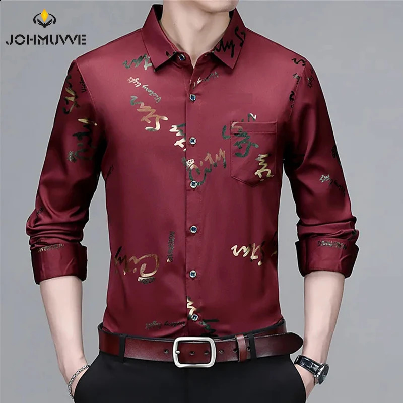Mens Casual and Fashionable Long Sleeved Printed Shirt Non Ironing and Wrinkle Resistant Business Top 240822
