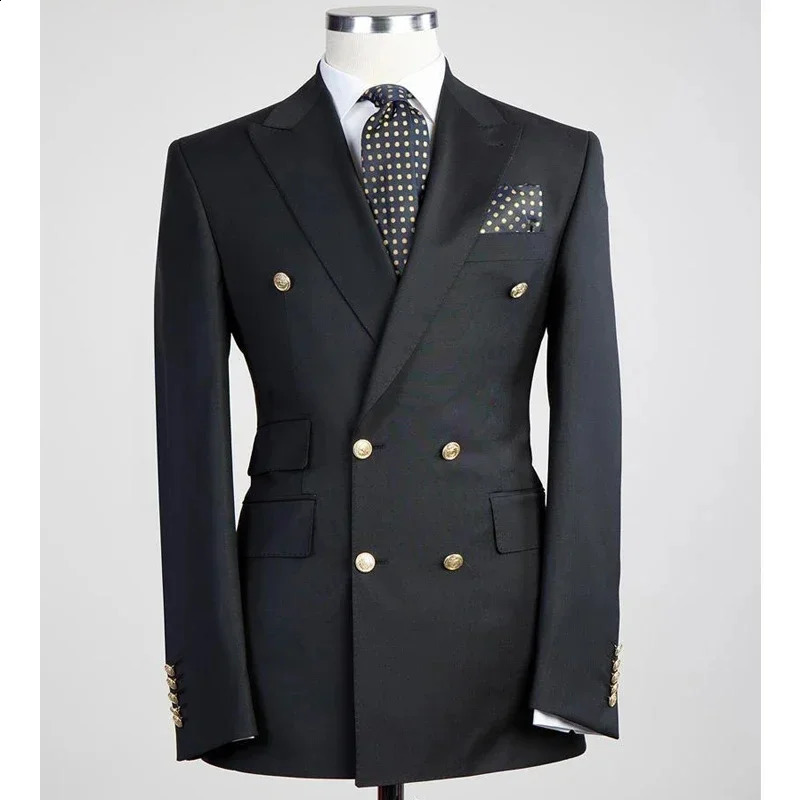 Double Breasted One Piece Navy Blue Jacket Men Suit Blazer Gold Buttons Slim Fit Business Formal Party Prom Wedding Coat 240821