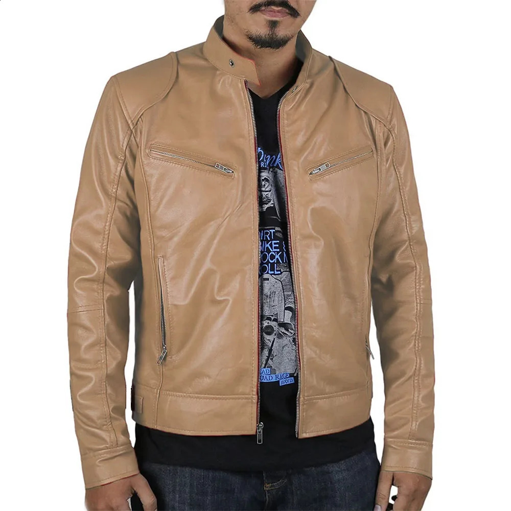 Mens PU Leather Jacket Motocycle Biker Jacket Spring Fall Jackets for Men Casual Solid Color Fashion Streetwear 240822