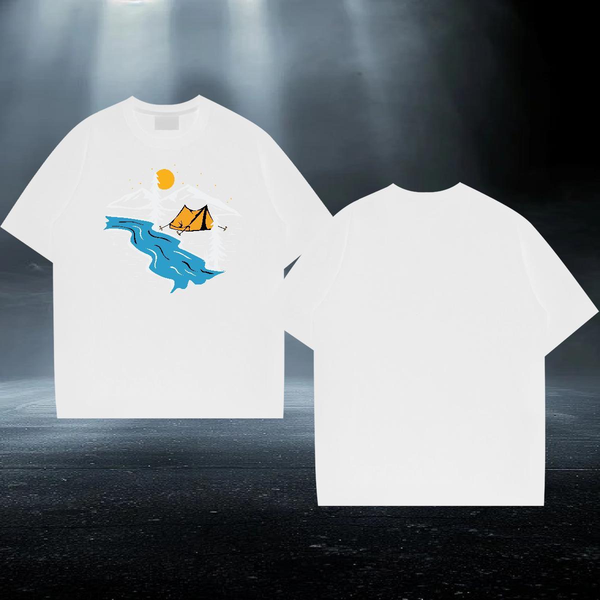 Classic Couples T Shirts Daily Wear 230g 100% Cotton Cartoon Print Pure Cotton mountains T Shirts Men Fashion Casual Tee Shirt