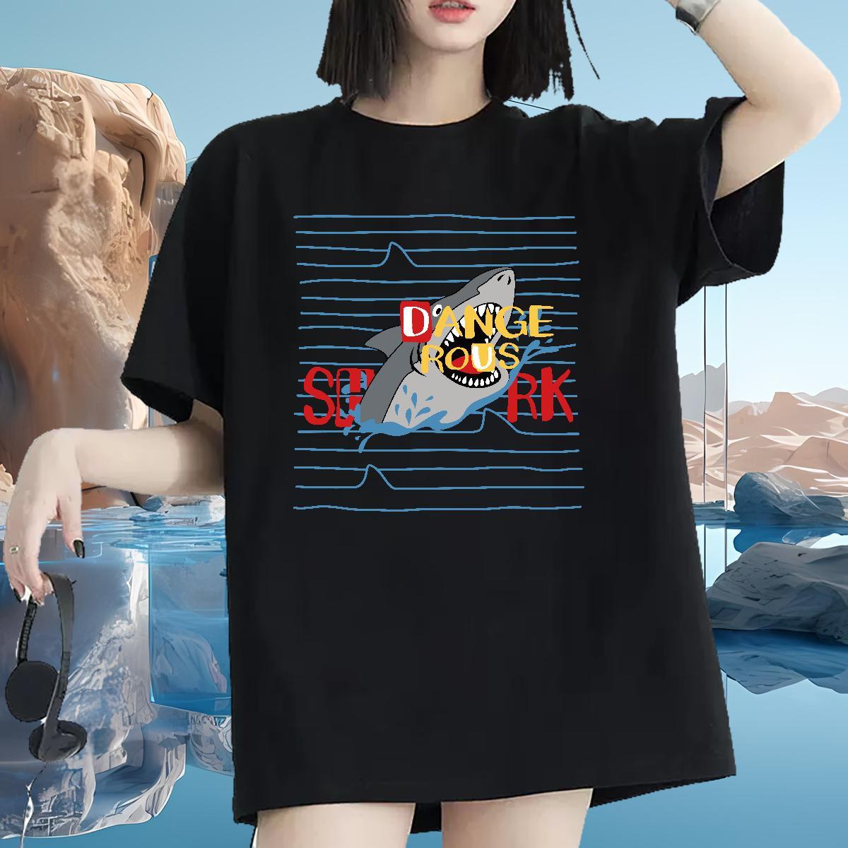 Designer T shirt Breathable 230g 100% Cotton Women Tshirts Graphic shark Street Brand Tee Shirt