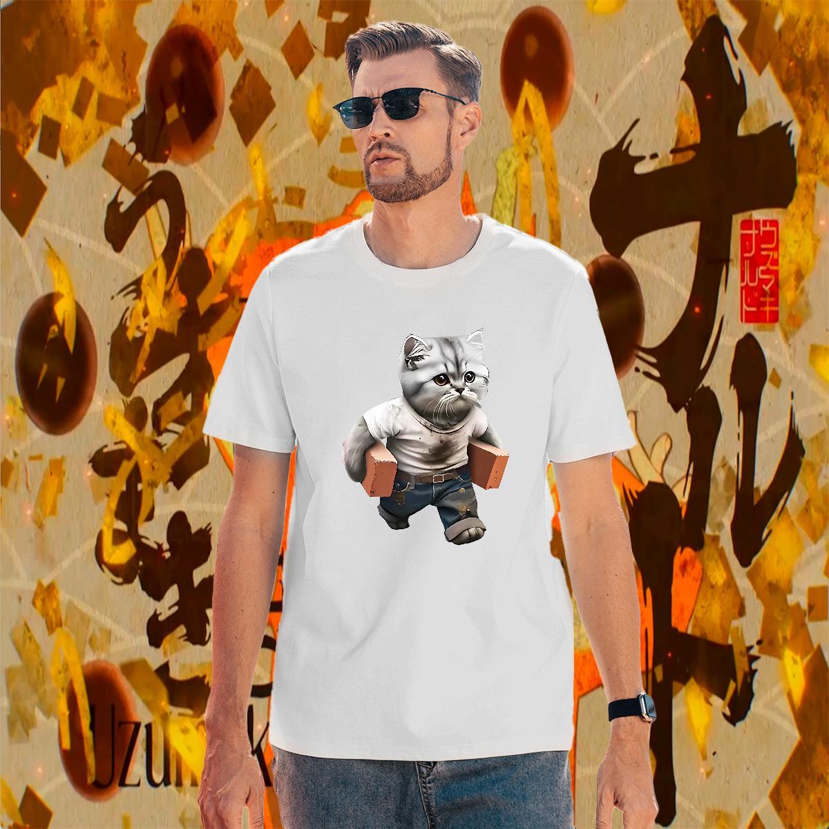 Soft T shirt cat Breathable Short Sleeve Street Wear Anime Print 230g Pure Cotton Men Tees New Arrival Tops Tees