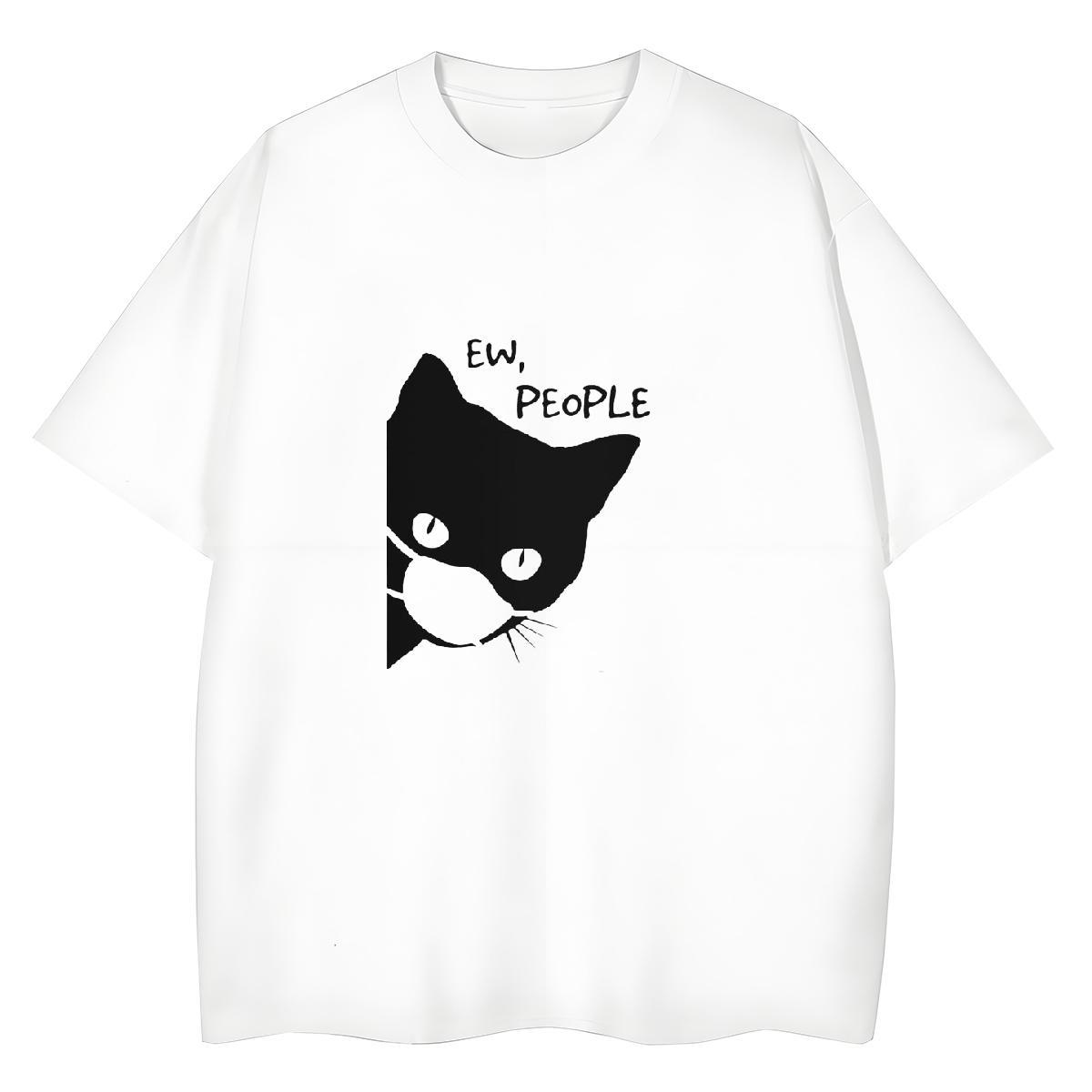 Fashion New T Shirts Women Breathable Crew Neck 230g Cotton Couples T Shirts Customized cat Hip Hop Lady Top Shirts