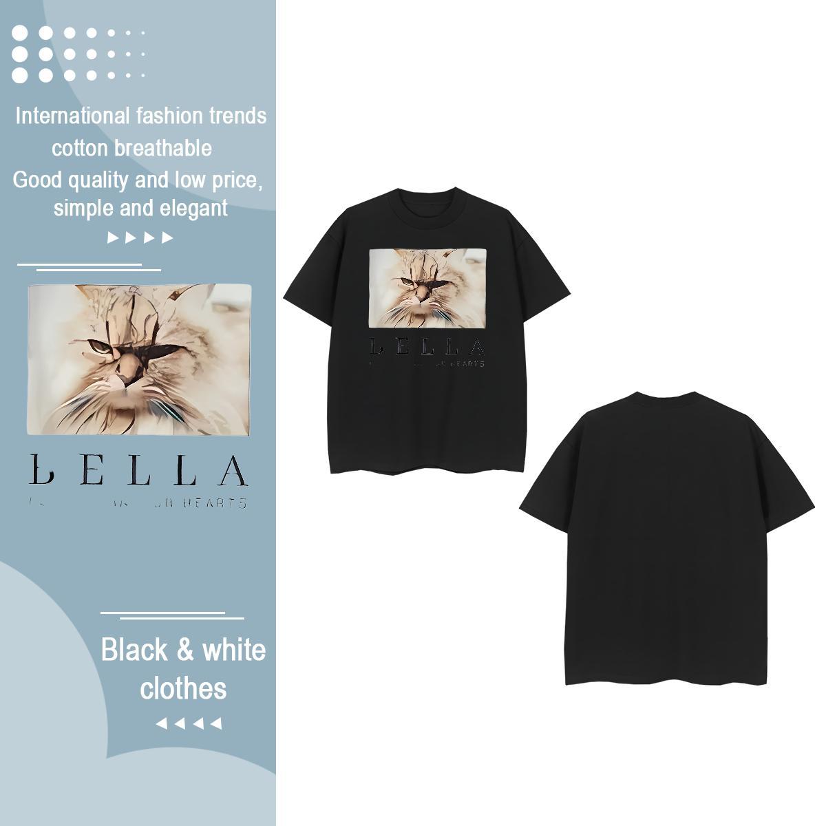 2024 DIY T Shirts Women Crew Neck 230g Pure Cotton Womens Tshirts Customized cat Hip Hop Loose Clothes Shirt