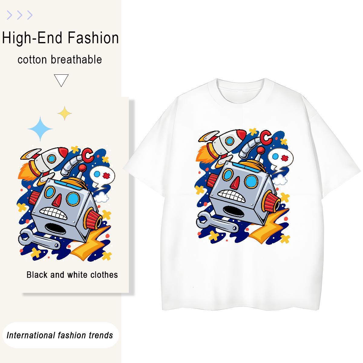 Popular Men Clothes T-Shirt Outdoor 230g 100% Cotton Custom Printing Short Sleeve O-Neck robot T Shirt For Man Designer Fashion Clothings