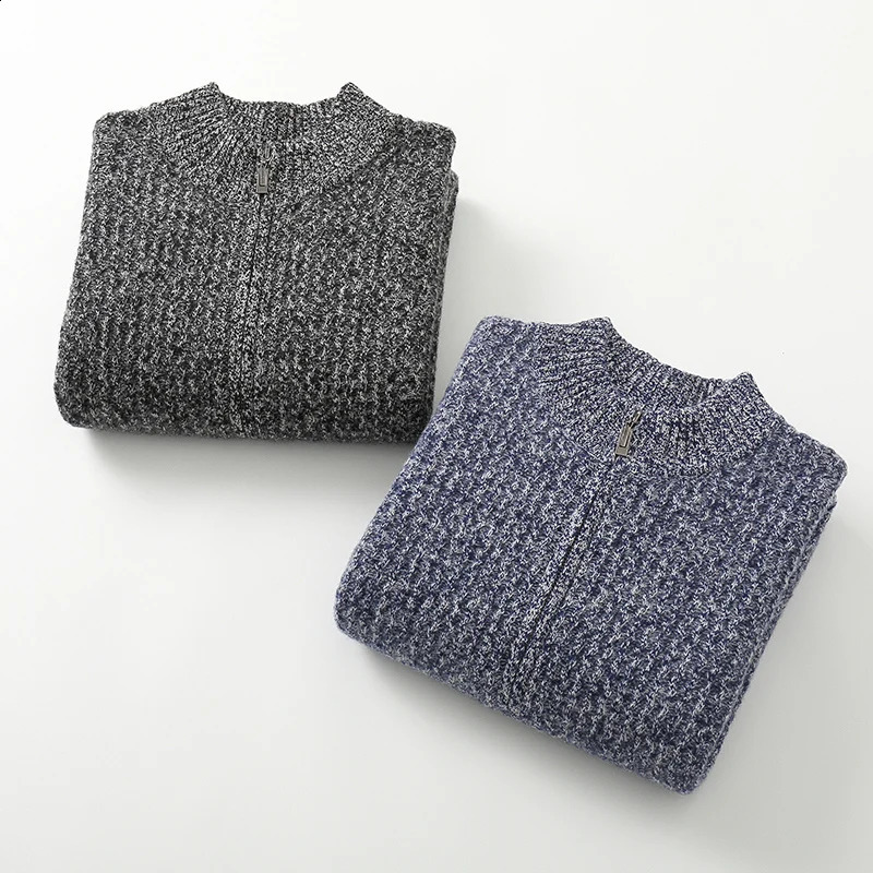 Autumn And Winter -Selling 100% Wool Cardigan Men Stand Collar Long Sleeve Business Casual Warm Coat Zipper Sweater. 240821