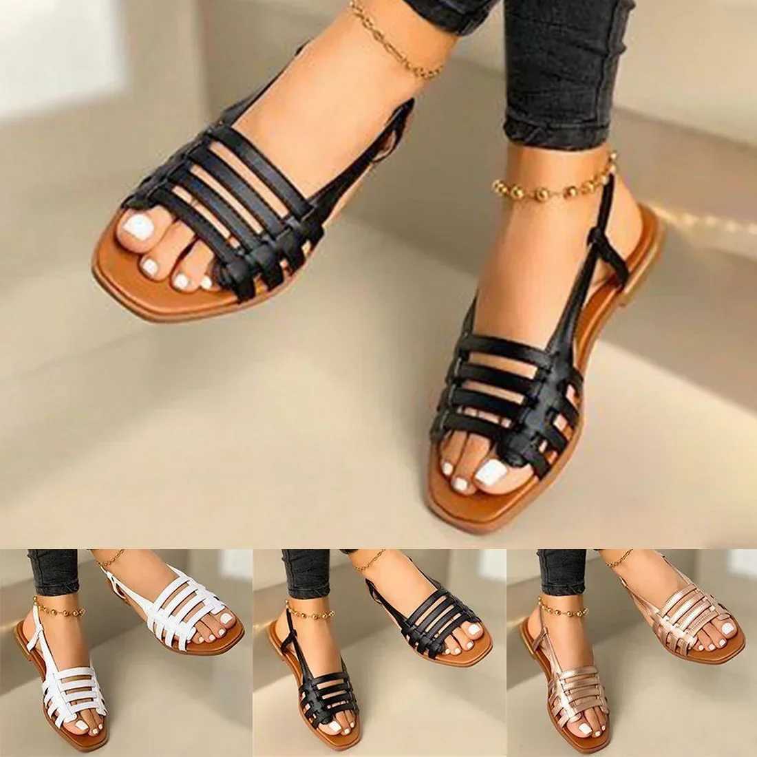 Women Sandals Woman Summer Hollow Out Roman Shoes 2024 Womens Gladiator Open Toe Beach Flats Ladies Footwear Plus Size 35-43 CL24806