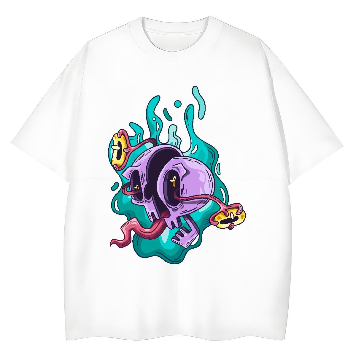 Casual New T-Shirts for Women 230g 100% Cotton Short Sleeve O-Neck Sport skull Couples T Shirts Comfortable Anime Print Tops Shirt